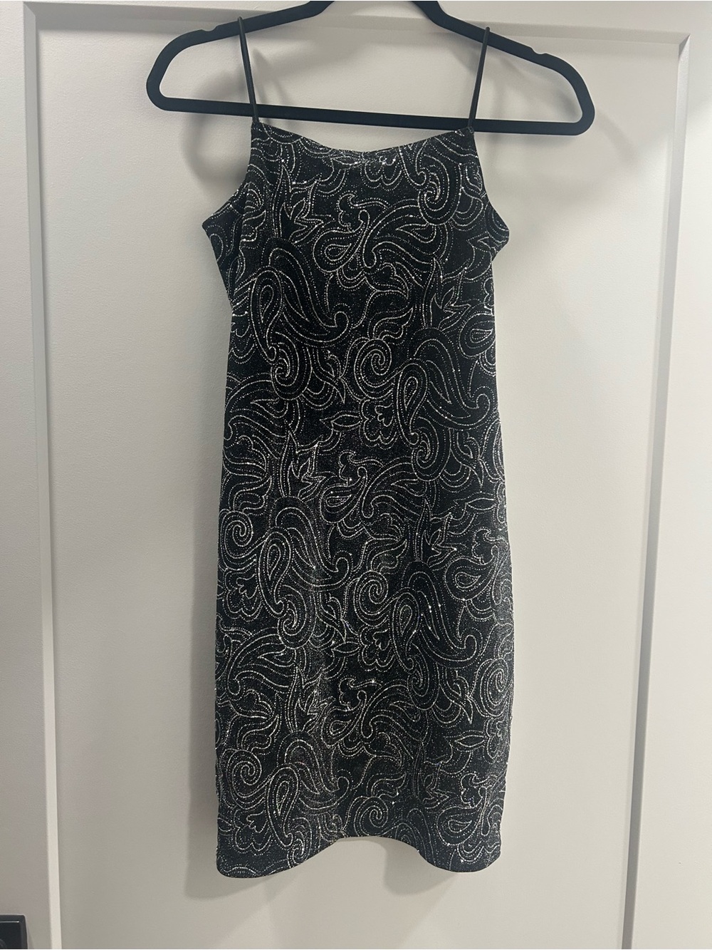 Vintage Black Paisley Sequin Slip Dress